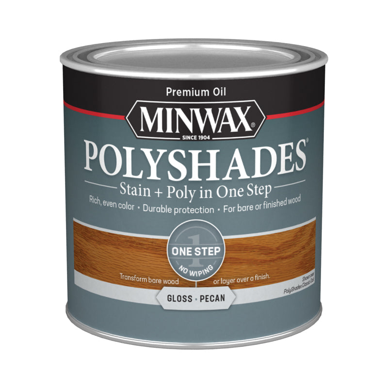 Minwax PolyShades Semi-Transparent Gloss Pecan Oil-Based Stain/Polyurethane Finish 1/2 pt, Pack of 4