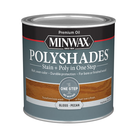 Minwax PolyShades Semi-Transparent Gloss Pecan Oil-Based Stain/Polyurethane Finish 1/2 pt, Pack of 4