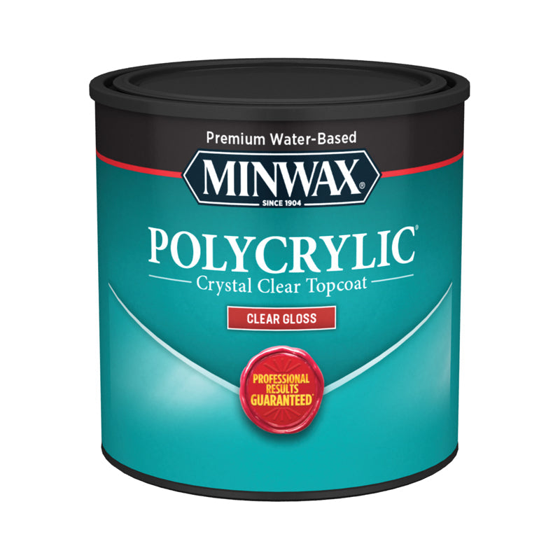 Minwax Polycrylic Gloss Clear Water-Based Polyurethane 0.5 pt, Pack of 4