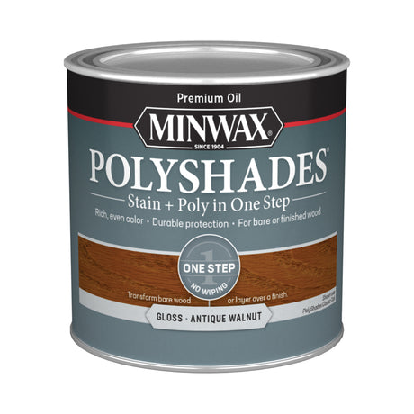 Minwax PolyShades Semi-Transparent Gloss Antique Walnut Stain/Polyurethane Finish 1/2 pt, Pack of 4