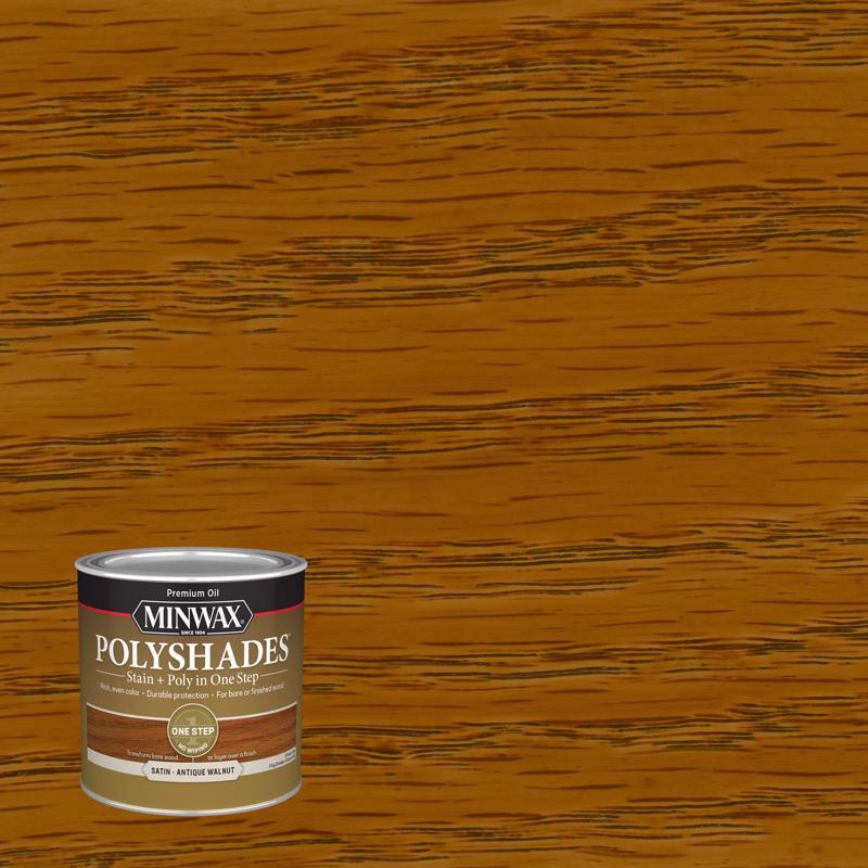 Minwax PolyShades Semi-Transparent Satin Antique Walnut Oil-Based Stain/Polyurethane Finish 1/2 pt