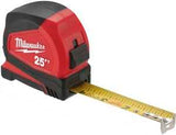 Milwaukee 48-22-6625 Tape Measure, 25 ft L Blade, 1.65 in W Blade, Steel Blade, ABS Case, Black/Red Case