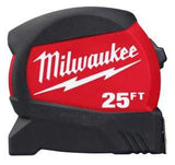 Milwaukee 48-22-0425 Tape Measure, 25 ft L Blade, 1-1/8 in W Blade, Steel Blade, ABS Case, Black/Red Case