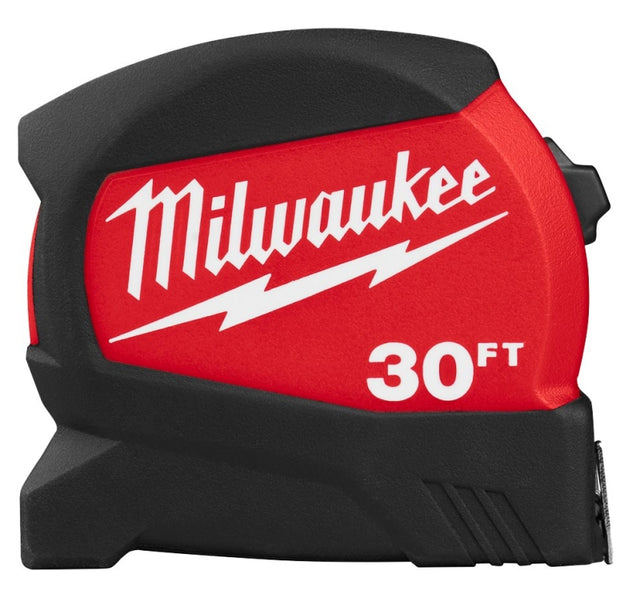 Milwaukee 48-22-0430 Tape Measure, 30 ft L Blade, 1-3/16 in W Blade, Steel Blade, ABS Case, Black/Red Case