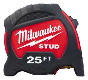 Milwaukee STUD Series 48-22-9725 Tape Measure, 25 ft L Blade, 1-19/64 in W Blade, Steel Blade, ABS Case, Black/Red Case