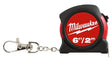 Milwaukee 48-22-5506 Keychain Tape Measure, 6 ft L Blade, 13 mm W Blade, Steel Blade, ABS Case, Black/Red Case