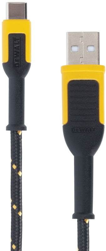 DEWALT 131 1348 DW2 Charger Cable, USB-A, USB-C, Kevlar Fiber Sheath, Black/Yellow Sheath, 6 ft L, Pack of 2