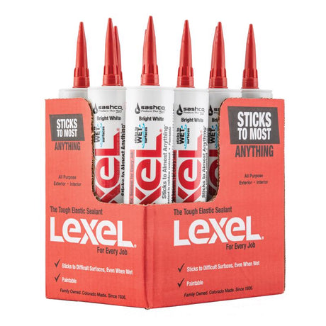 Sashco Lexel White Synthetic Rubber All Purpose Caulk 10.5 oz, Pack of 12