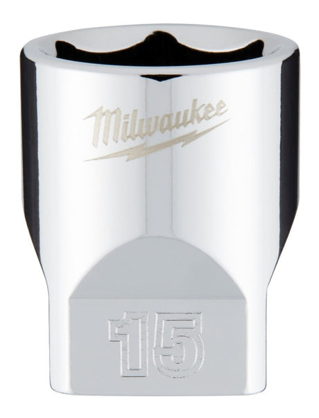 Milwaukee 45-34-9041 Socket, 15 mm Socket, 1/4 in Drive, 6-Point, Chrome Vanadium Steel, Chrome