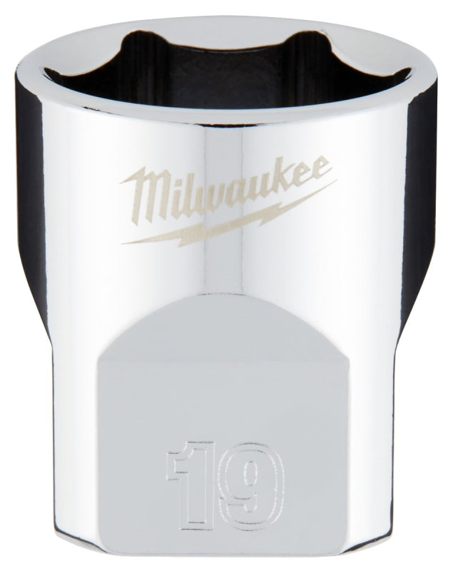Milwaukee 45-34-9089 Socket, 19 mm Socket, Standard Socket, 3.543 in OAL, 3/8 in Drive, 6 -Point, Chrome Vanadium Steel