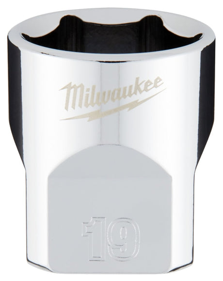 Milwaukee 45-34-9089 Socket, 19 mm Socket, Standard Socket, 3.543 in OAL, 3/8 in Drive, 6 -Point, Chrome Vanadium Steel
