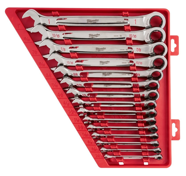 Milwaukee 48-22-9416 Wrench Set, 15-Piece, Alloy Steel, Chrome, Specifications: SAE Measurement System, I-Beam Handle