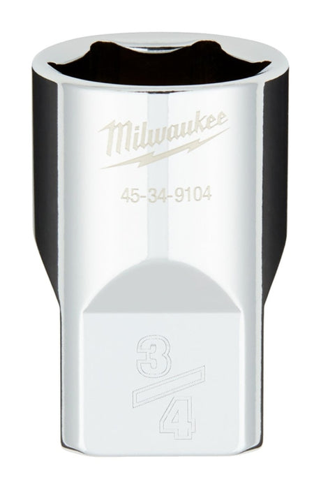 Milwaukee 45-34-9104 Socket, 3/4 in Socket, 1/2 in Drive, 6-Point, Chrome Vanadium Steel, Chrome