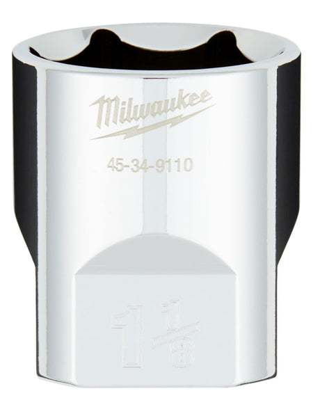 Milwaukee 45-34-9110 Socket, 1-1/8 in Socket, 1/2 in Drive, 6-Point, Chrome Vanadium Steel, Chrome