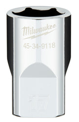 Milwaukee 45-34-9118 Socket, 17 mm Socket, Standard Socket, 1/2 in Drive, 6 -Point, Chrome Vanadium Steel, Chrome