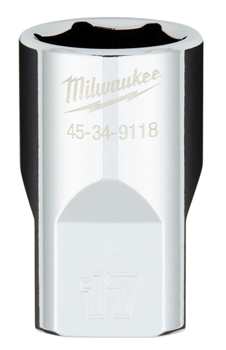 Milwaukee 45-34-9118 Socket, 17 mm Socket, Standard Socket, 1/2 in Drive, 6 -Point, Chrome Vanadium Steel, Chrome