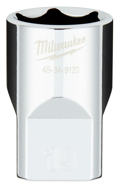 Milwaukee 45-34-9120 Socket, 19 mm Socket, 1/2 in Drive, 6-Point, Chrome Vanadium Steel, Chrome