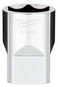 Milwaukee 45-34-9122 Socket, 21 mm Socket, 1/2 in Drive, 6-Point, Chrome Vanadium Steel, Chrome