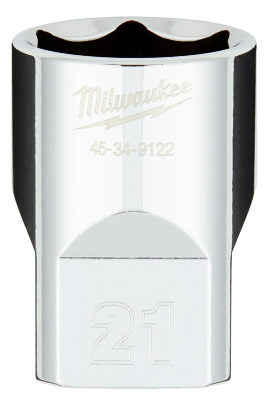 Milwaukee 45-34-9122 Socket, 21 mm Socket, 1/2 in Drive, 6-Point, Chrome Vanadium Steel, Chrome