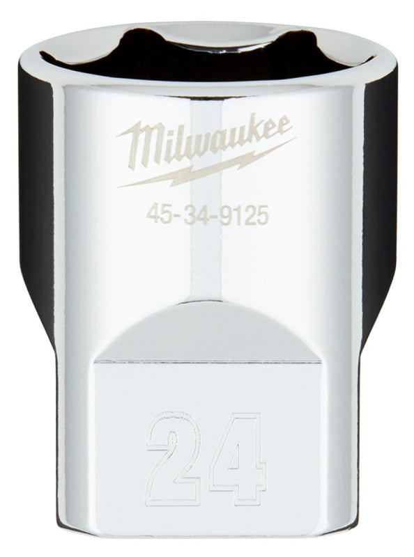 Milwaukee 45-34-9125 Socket, 24 mm Socket, 1/2 in Drive, 6-Point, Chrome Vanadium Steel, Chrome