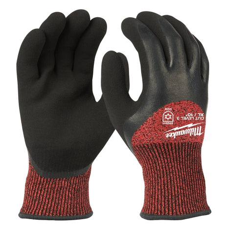 Milwaukee 48-22-8923 Winter Dipped Gloves, Men's, XL, 7.77 to 7.97 in L, Elastic Knit Cuff, Latex Palm, Black/Red