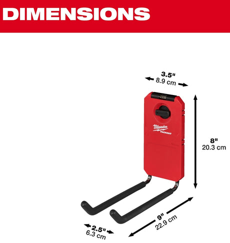 Milwaukee PACKOUT 48-22-8330 Straight Hook, 25 lb Load, 9 in L, 3-1/2 in W, 8 in H, Metal/Polymer, Black/Red