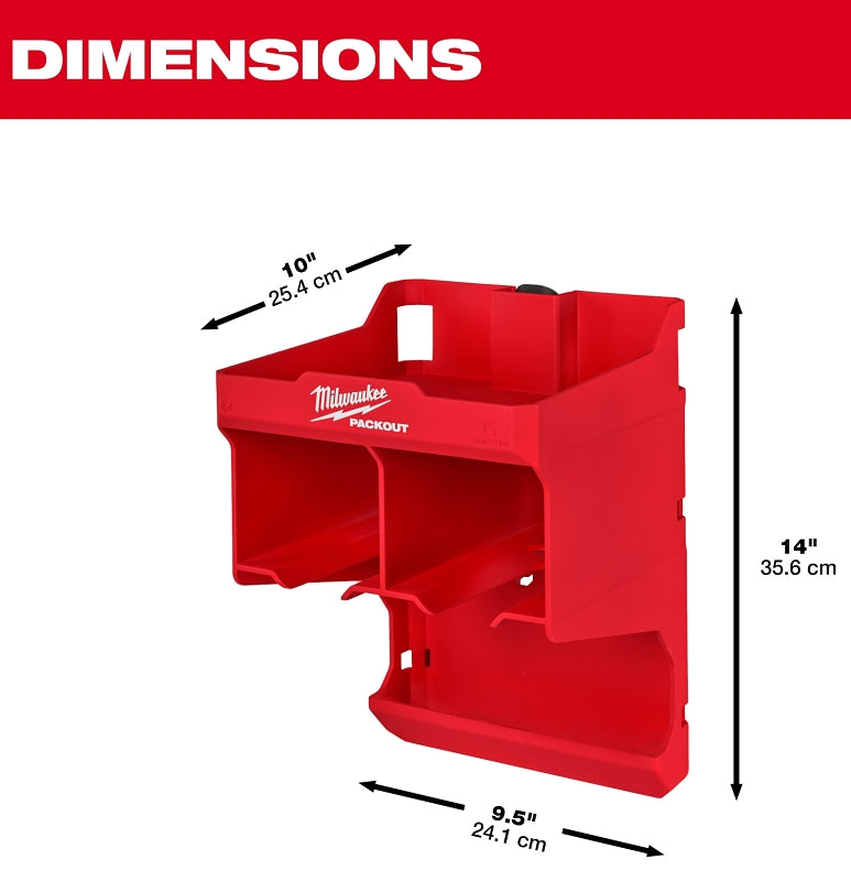 Milwaukee PACKOUT 48-22-8343 Tool Station, 25 lb Load, 10 in L, 9-1/2 in W, 14 in H, Polymer, Red