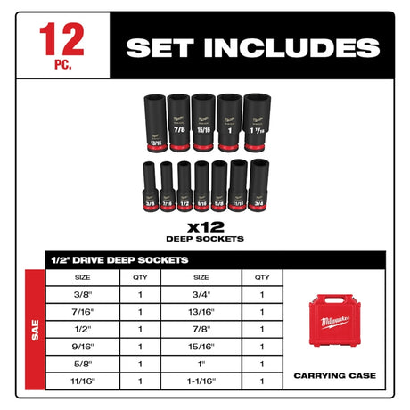 SOCKET SET 6POINT SAE DP 1/2IN