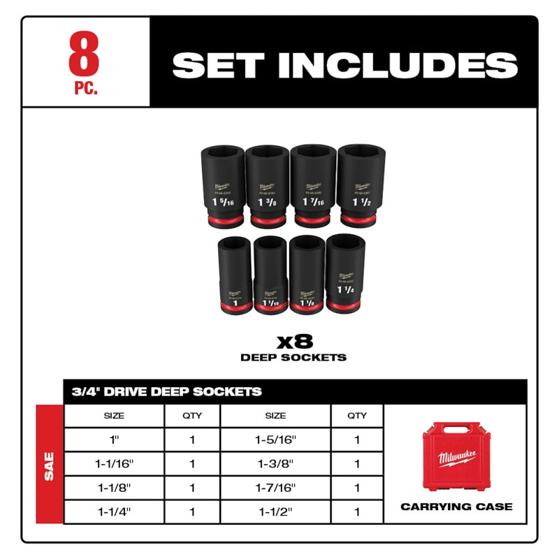 Milwaukee 49-66-7018 SHOCKWAVE Impact Duty Series Socket Set, Steel, Specifications: 3/4 in Drive