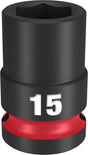 Milwaukee SHOCKWAVE Impact Duty 49-66-6247 Shallow Impact Socket, 15 mm Socket, 1/2 in Drive, Square Drive, 6-Point