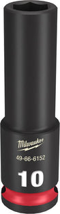 Milwaukee SHOCKWAVE Impact Duty 49-66-6152 Deep Impact Socket, 10 mm Socket, 3/8 in Drive, Square Drive, 6-Point