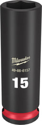Milwaukee SHOCKWAVE Impact Duty 49-66-6157 Deep Impact Socket, 15 mm Socket, 3/8 in Drive, Square Drive, 6-Point