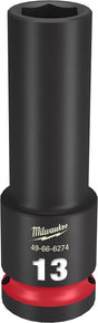 Milwaukee SHOCKWAVE Impact Duty 49-66-6274 Deep Impact Socket, 13 mm Socket, 1/2 in Drive, Square Drive, 6-Point