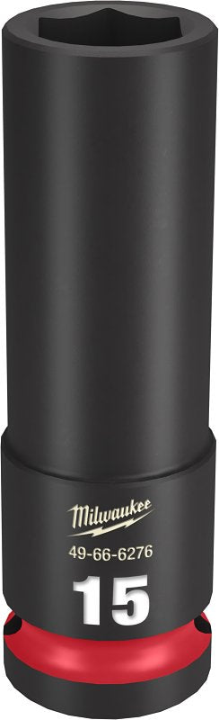 Milwaukee SHOCKWAVE Impact Duty 49-66-6276 Deep Impact Socket, 15 mm Socket, 1/2 in Drive, Square Drive, 6-Point