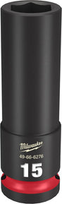 Milwaukee SHOCKWAVE Impact Duty 49-66-6276 Deep Impact Socket, 15 mm Socket, 1/2 in Drive, Square Drive, 6-Point