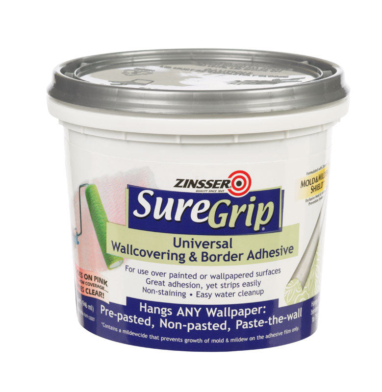 Zinsser SureGrip High Strength Glue Goes on Pink dries Clear Adhesive 1 qt