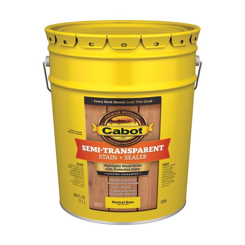 Cabot 300 Series 140.0000306.008 Exterior Stain, Semi-Transparent, Neutral Base, Liquid, 5 gal, Pail