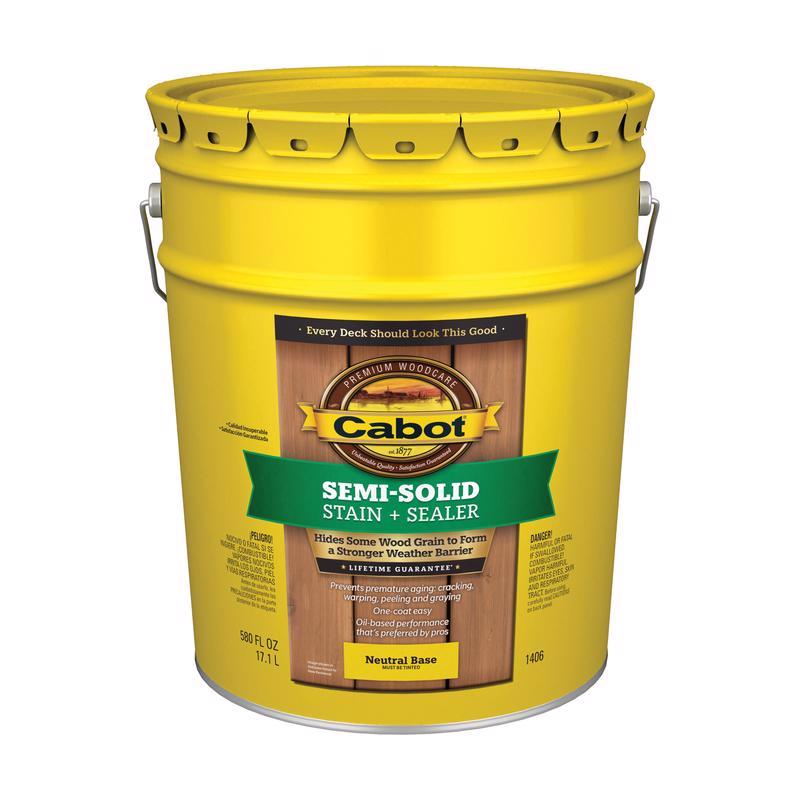 Cabot 1400 Series 140.0001406.008 Exterior Stain, Semi-Solid, Neutral Base, Liquid, 5 gal, Pail