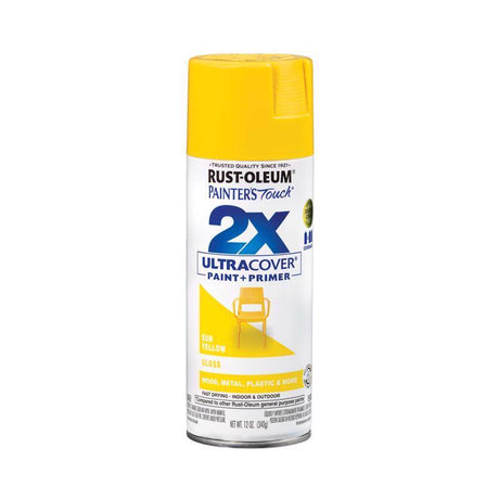 Rust-Oleum Painter's Touch 2X Ultra Cover Gloss Sun Yellow Paint+Primer Spray Paint 12 oz, Pack of 6