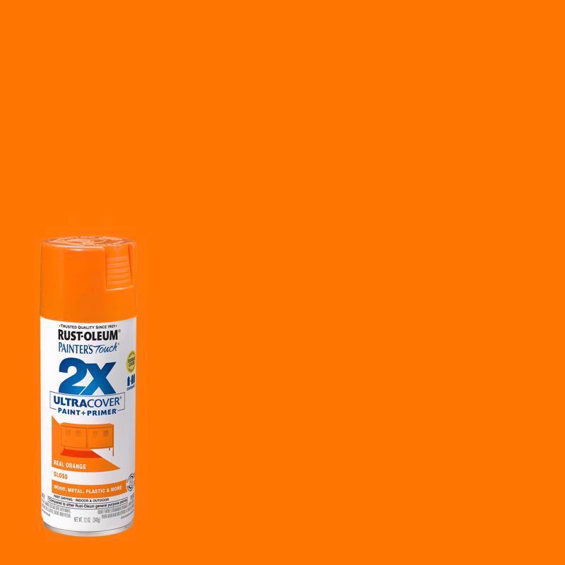 Rust-Oleum Painter's Touch 2X Ultra Cover Gloss Real Orange Paint+Primer Spray Paint 12 oz, Pack of 6