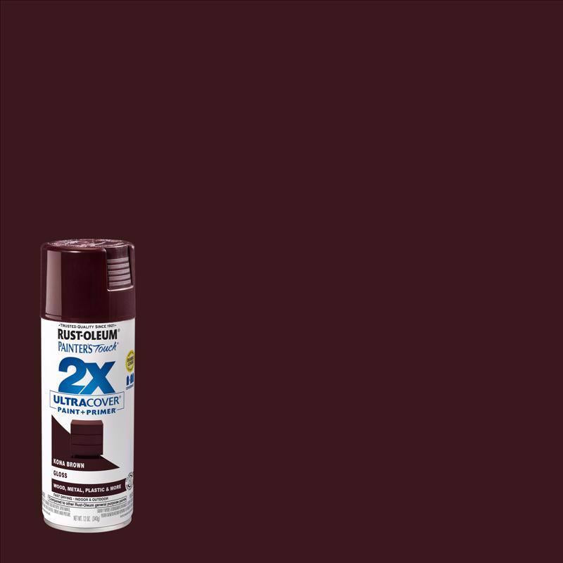 Rust-Oleum Painter's Touch 2X Ultra Cover Gloss Kona Brown Paint+Primer Spray Paint 12 oz, Pack of 6