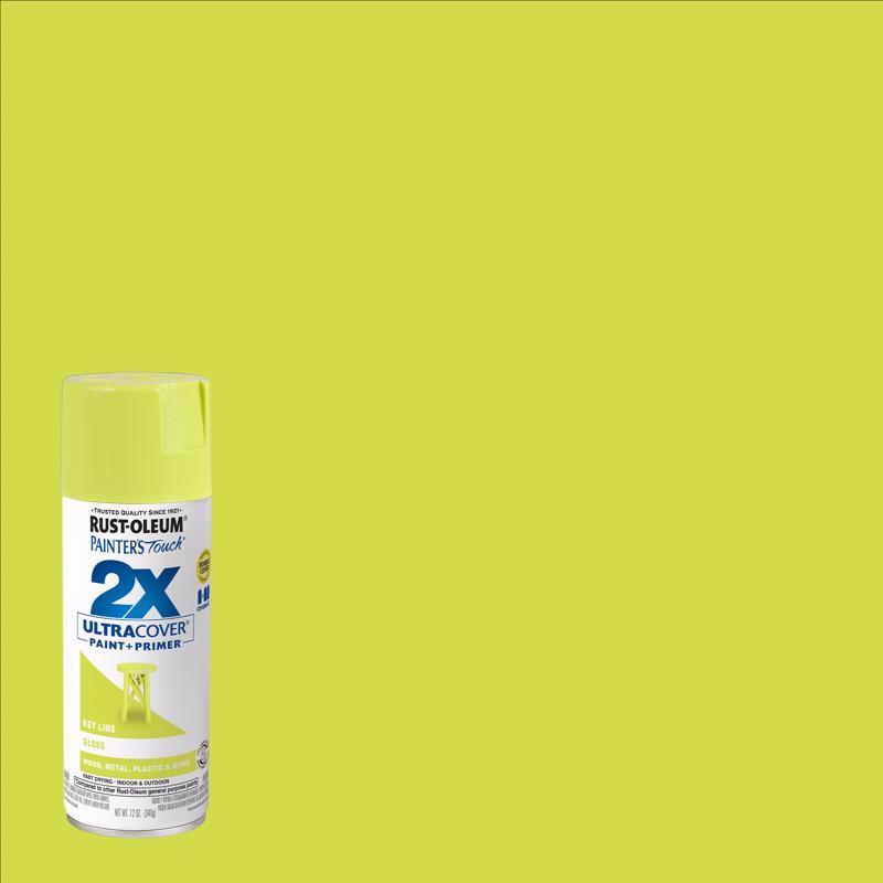 Rust-Oleum Painter's Touch 2X Ultra Cover Gloss Key Lime Paint+Primer Spray Paint 12 oz, Pack of 6