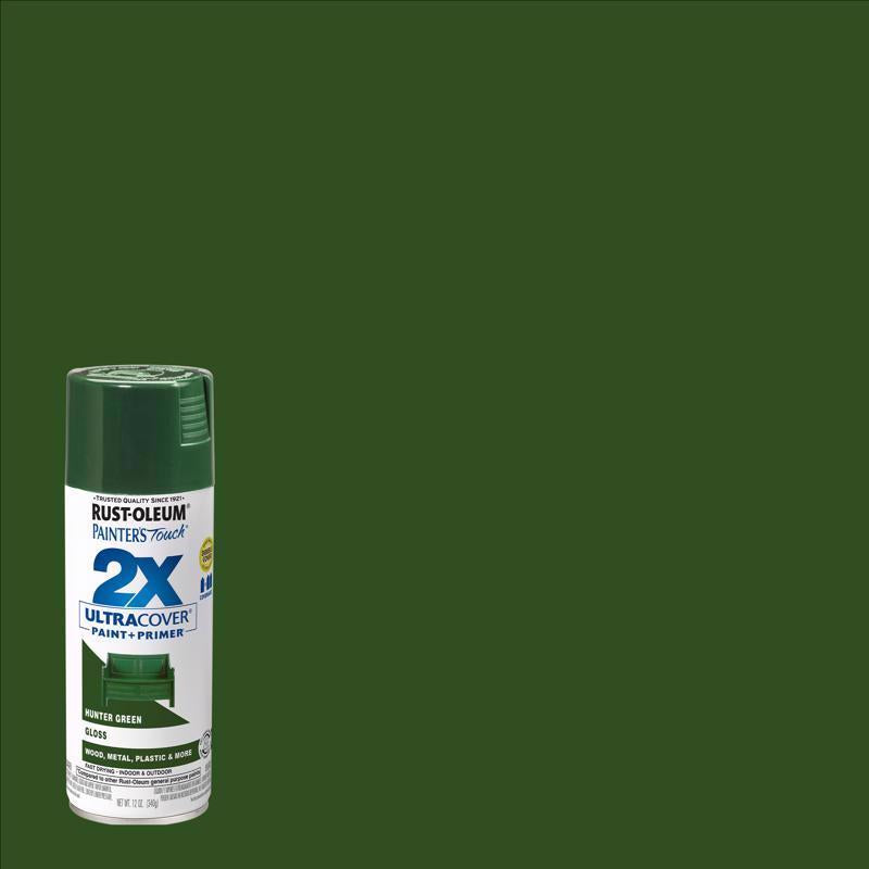 Rust-Oleum Painter's Touch 2X Ultra Cover Gloss Hunter Green Paint+Primer Spray Paint 12 oz, Pack of 6