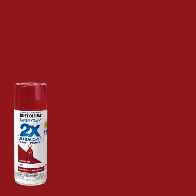 Rust-Oleum Painter's Touch 2X Ultra Cover Gloss Colonial Red Paint+Primer Spray Paint 12 oz, Pack of 6