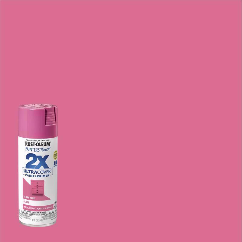 Rust-Oleum Painter's Touch 2X Ultra Cover Gloss Berry Pink Paint+Primer Spray Paint 12 oz, Pack of 6