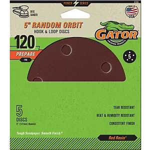 Gator 3783 Sanding Disc, 5 in Dia, 120 Grit, Fine, Aluminum Oxide Abrasive, Vented