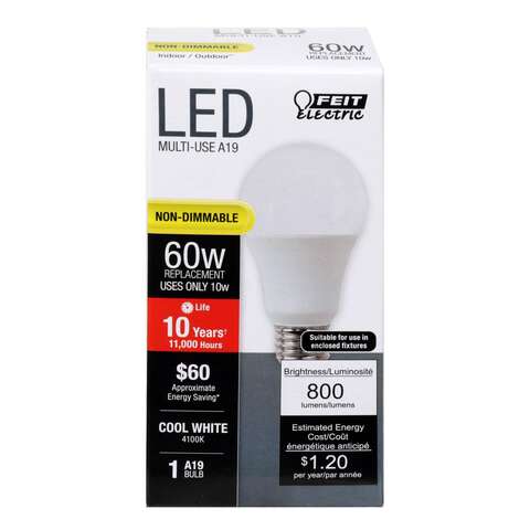 Feit A19 E26 (Medium) LED Bulb Cool White 60 Watt Equivalence 1 pk