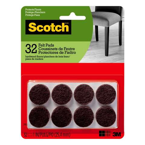 3M Scotch Felt Self Adhesive Protective Pad Brown Round 1 in. W 32 pk, Pack of 6