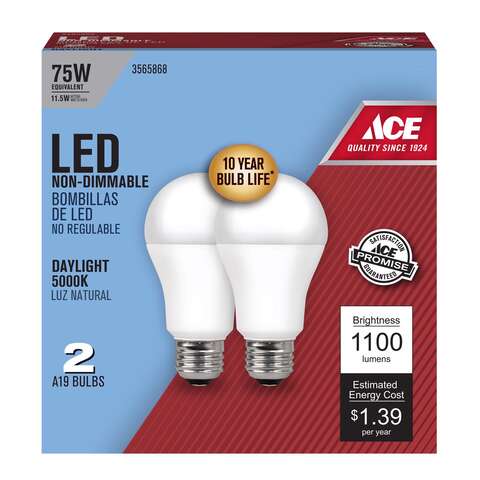 Ace A19 E26 (Medium) LED Bulb Daylight 75 Watt Equivalence 2 pk, Pack of 6