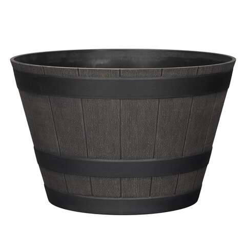 L&G Solutions 9 in. H X 14 in. W X 14 in. D X 14 in. D Polyresin Whiskey Barrel Planter Brown